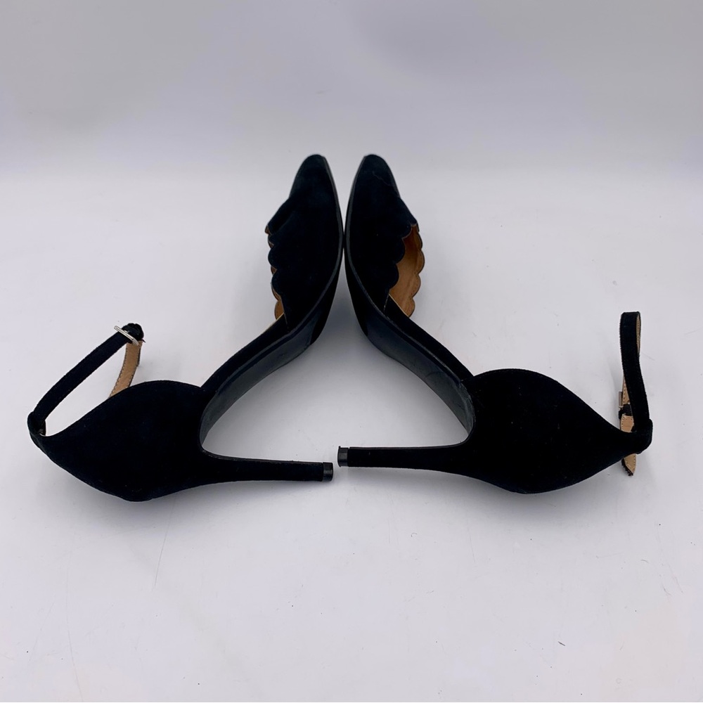 NY&C High Heels Black Faux Suede‎ Women 9.5 Stiletto Ankle Strap Scalloped EUC - Picture 8 of 11